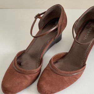 George Brown Suede Leather Wedge 2.75" Wood grain Wedge Heel